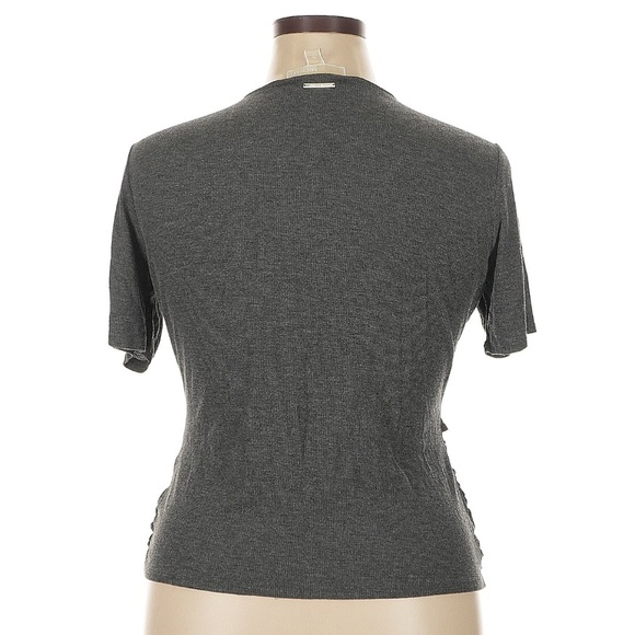 MICHAEL Michael Kors Dark Gray Short Sleeve Faux Wrap Front Top, Like New - Picture 3 of 5